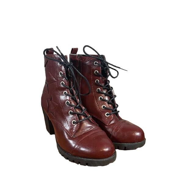 XOXO Chloee Burgundy Lace Up Star Detail Chucky Heeled Combat Boots Women SZ 6 - Picture 14 of 14